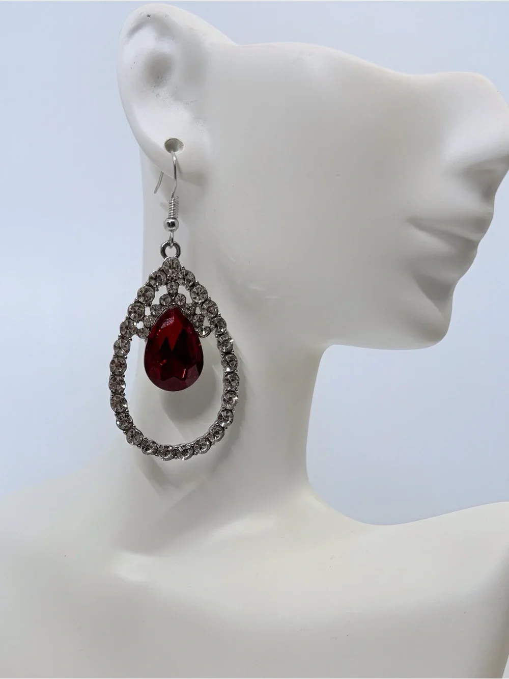 Red Teardrop Crystal Drop Earrings